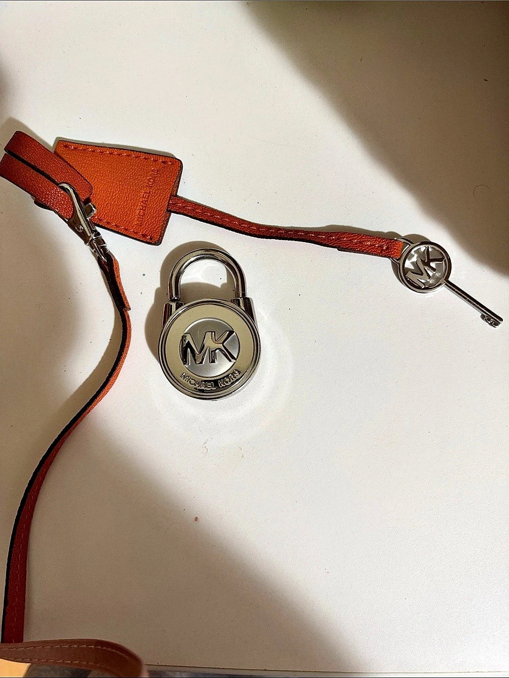 Michael Kors Hamilton Lock and Key Bag Charm Brown & Silver